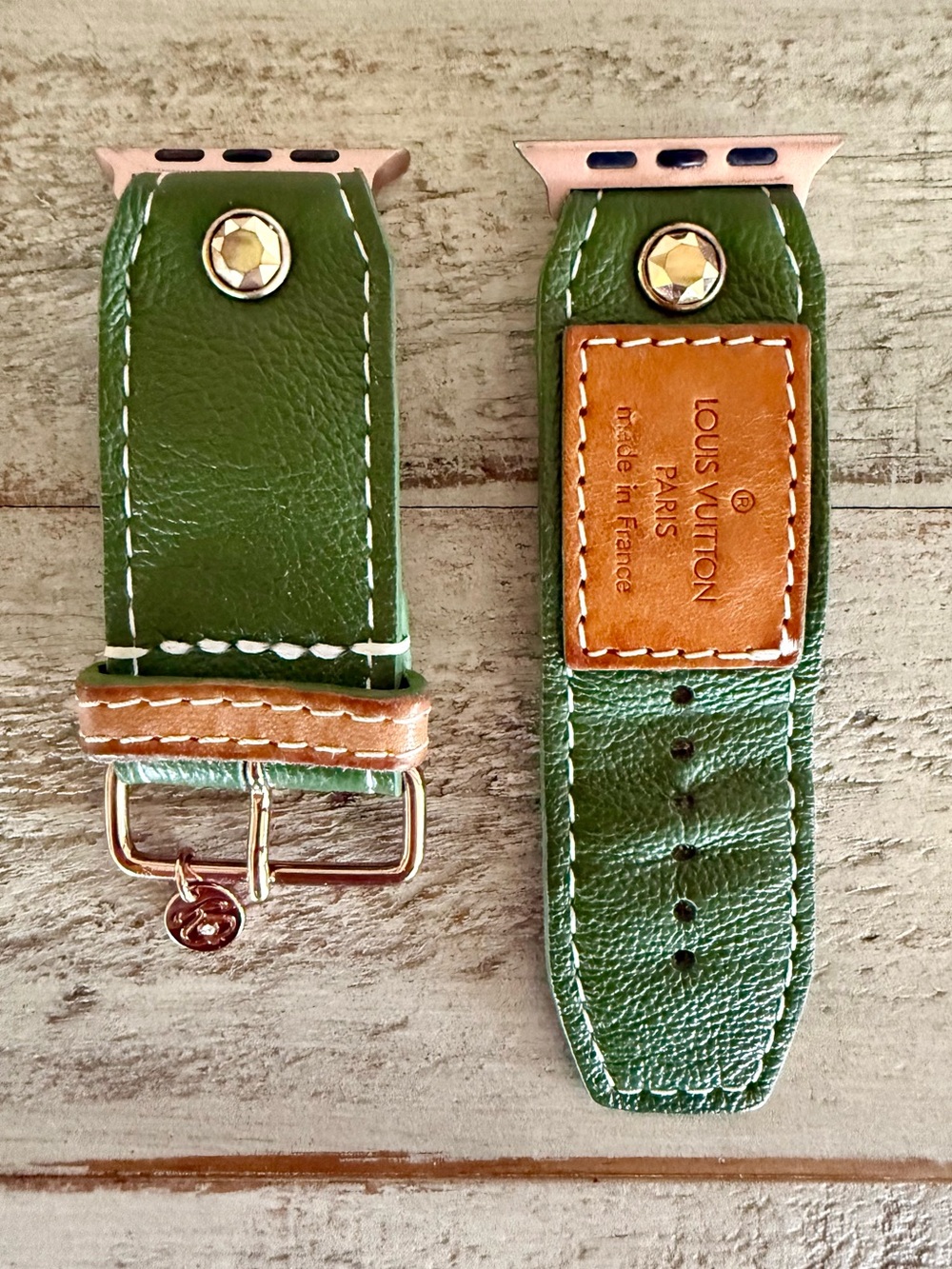 GUC Spark*l Sparklbands Green Leather with LV Patch Apple Watch Band